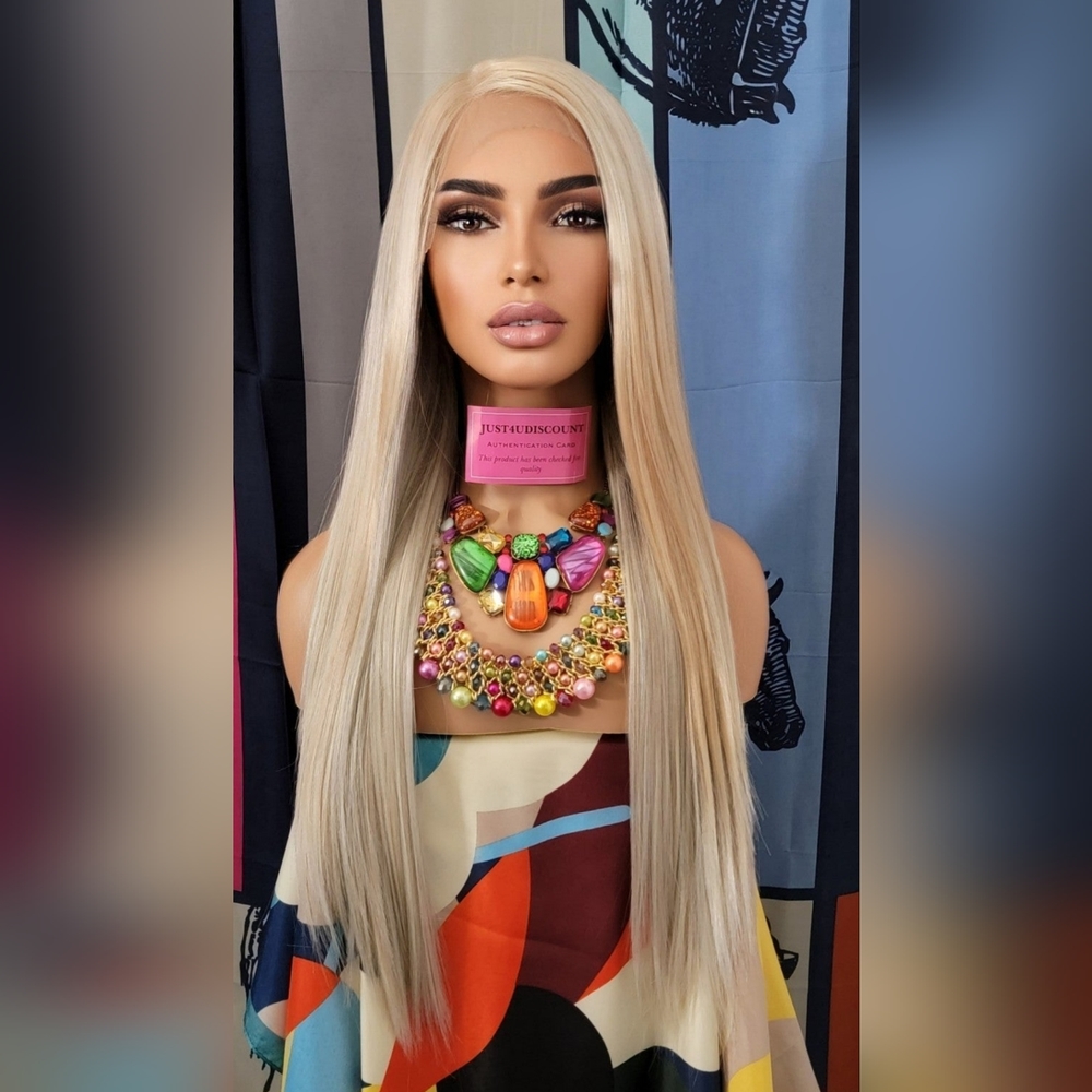 runwaystar blonde ash bone beige straight h.d balayage highlighted lace wig